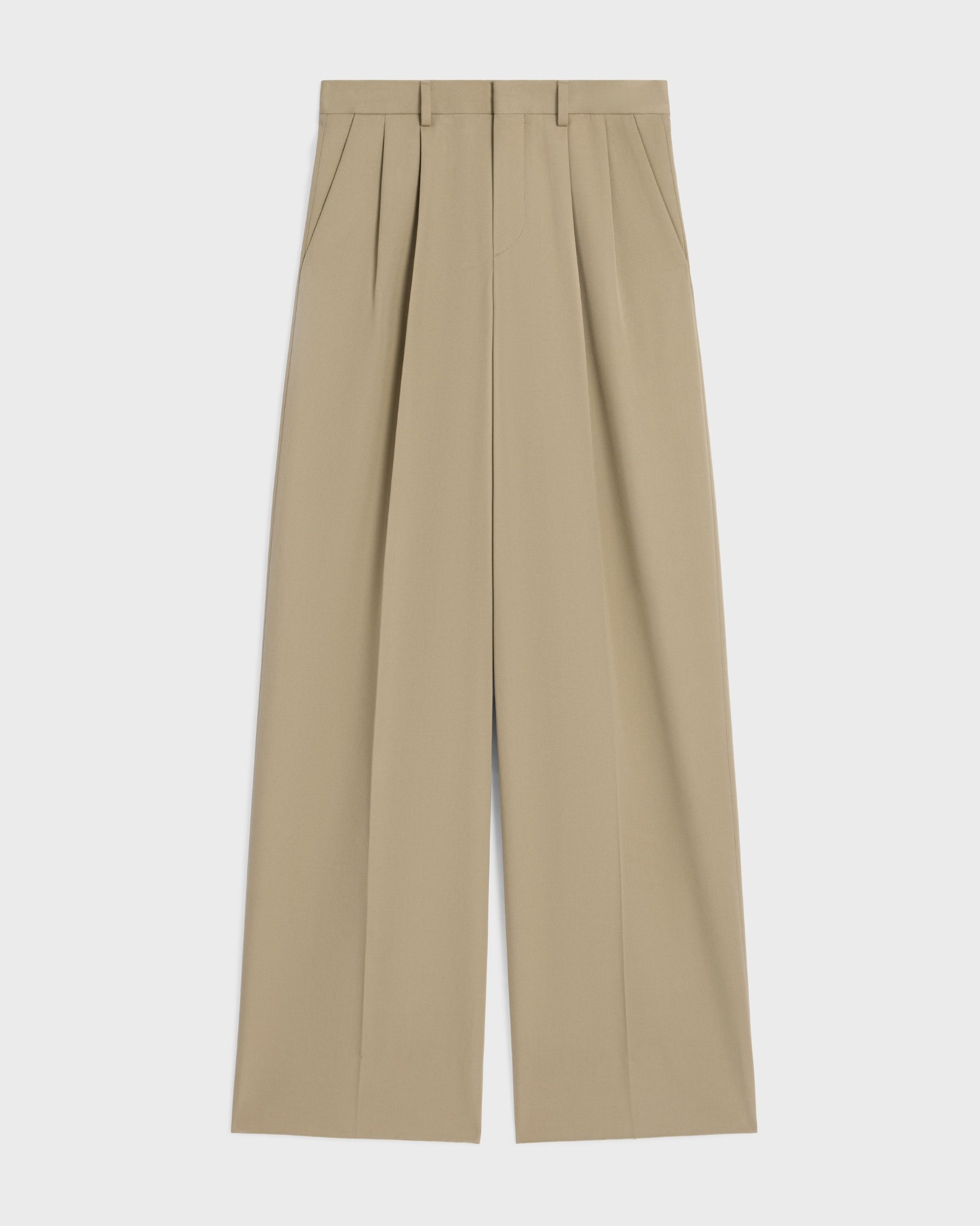 Pleated trousers in cotton and wool gabardine in Beige militaire