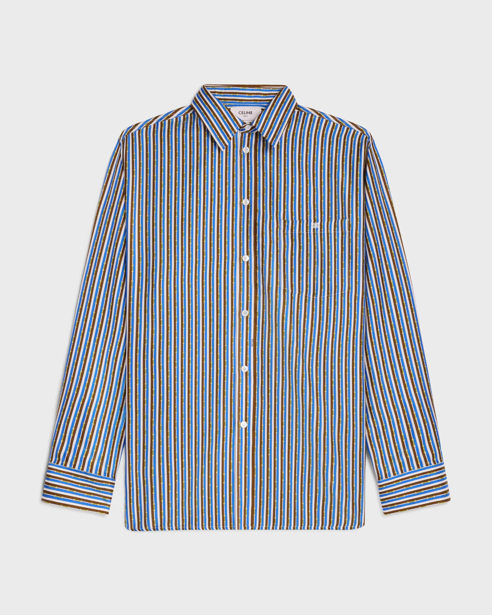 Oversized shirt in silk twill in Blue / brown / ivory