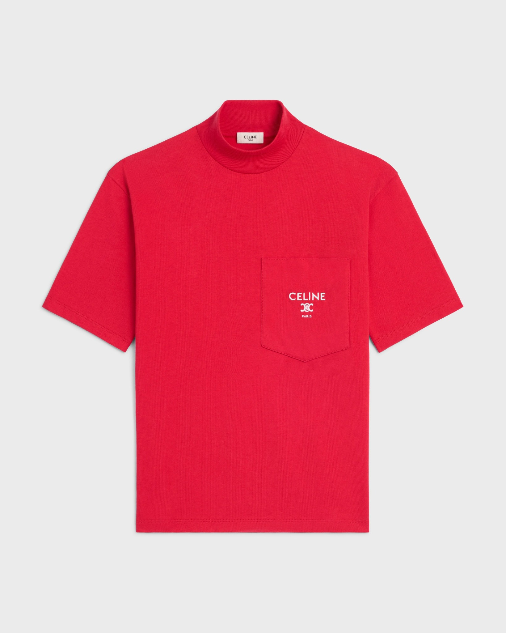 Mock neck T-shirt in cotton jersey in Red Nebraska / off white